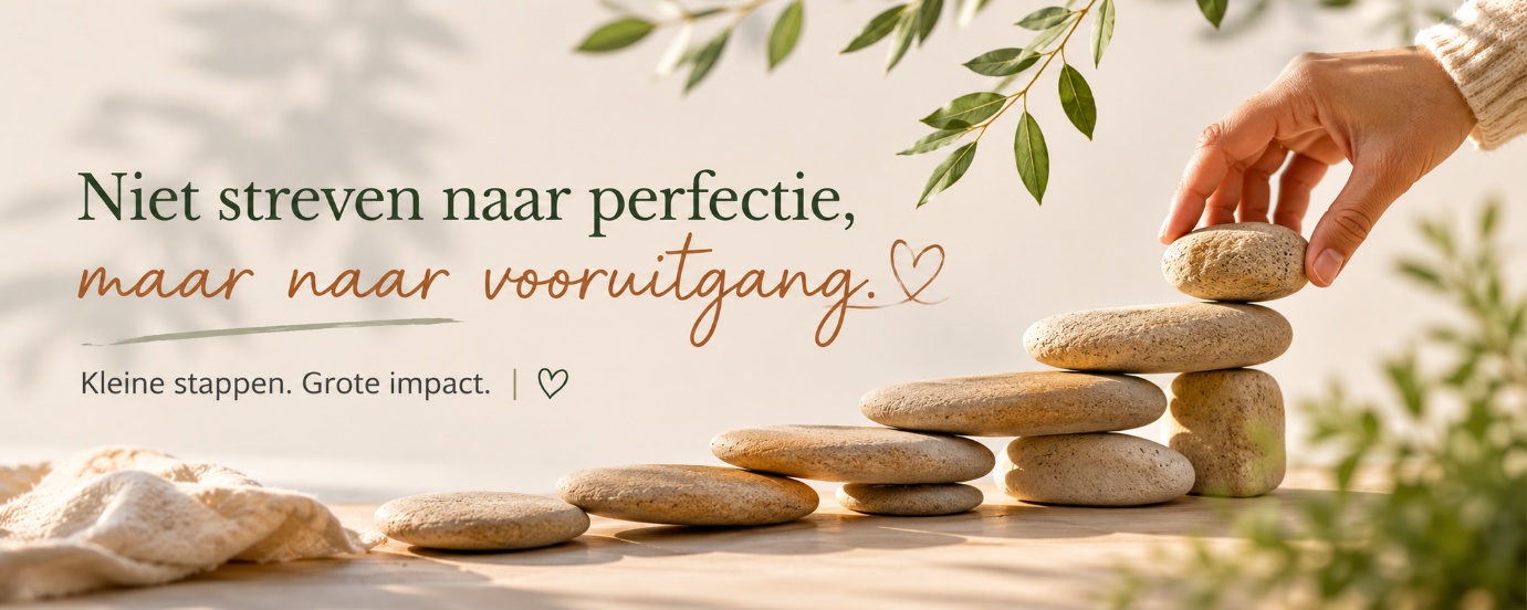 Niet streven naar perfectie, maar naar vooruitgang. Kleine stappen. Grote impact.